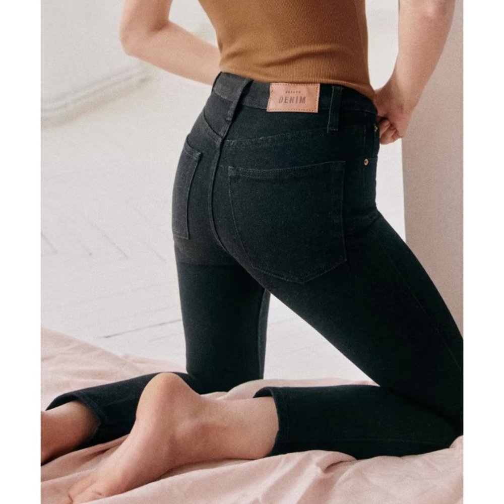 Sezane Denim Le Brut Sexy Noir Women's High Waisted Black Denim Jeans Size 25